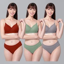 AROUSY Maroon & Green Cotton Bra Panty Set - Pack Of 3-picture-10