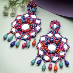 Moedbuille Mirrors Beads and Sequins Contemporary Design Handcrafted Tasselled Earrings-image-69