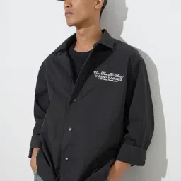 nuon men Nuon by Westside Black Text Patterned Relaxed-Fit Cotton-Blend Shirt-picture-11