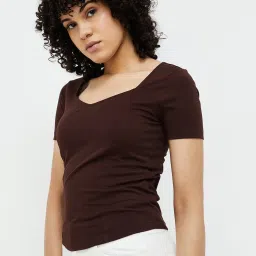 Ginger by Lifestyle Brown Cotton Regular Fit Top image 3