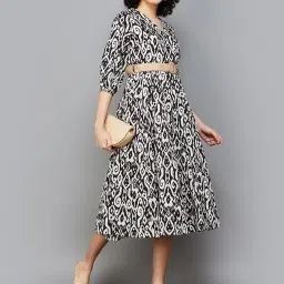 Colour Me by Melange Black & White Printed Midi Dress image 3