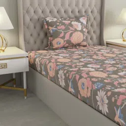 Raymond Home Delight Olive & Yellow 104 TC Cotton Single Bedsheet with 1 Pillow Cover image 3