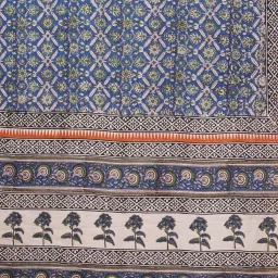 Unnati Silks Blue Cotton Printed Saree With Unstitched Blouse image 3