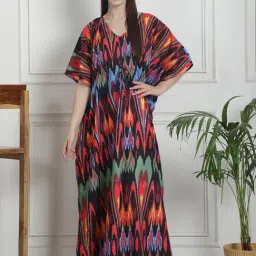 Secret Wish Black Abstract Print Kaftan Nighty-image-42