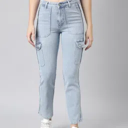 SHOWOFF Blue Straight Fit Mid Rise Cargo Jeans-image-54