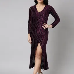 SHOWOFF Purple Self Design Maxi Dress-image-20