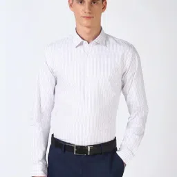 Peter England White Cotton Slim Fit Striped Shirt-picture-33