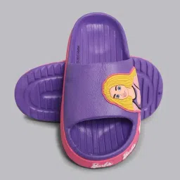 Kidsville Purple & Pink Barbie Printed Casual Slides image 5