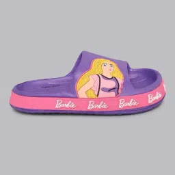 Kidsville Purple & Pink Barbie Printed Casual Slides image 2