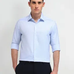 Arrow Blue Cotton Slim Fit Texture Shirt-image-19
