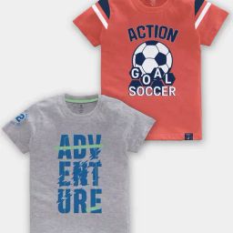 Codez Kids Grey Melange & Coral Printed T-Shirt (Pack Of 2)-picture-42