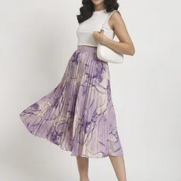 ZWERLON Printed Pleated A-Line Maxi Skirt image 4