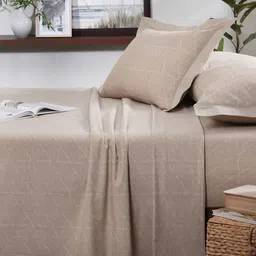 MASPAR Beige Printed King Bed Sheet With Pillow Case - : 2.75 m x 2.75 m image 1