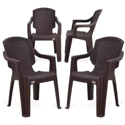 Supreme Mark Rattan Finish Plastic Arm Chair (Brown, Pack of 4)-picture-26
