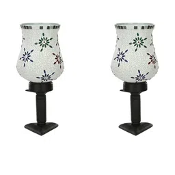 SOMIL White Set Of 2 Floral Printed Glass Cylindrical Shaped Table Lamp image 4