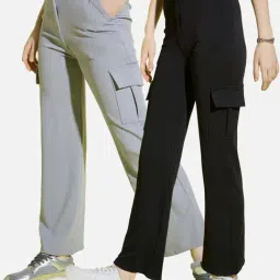 BUYNEWTREND Grey & Black High rise Cargo (Pack Of 2)-image-6