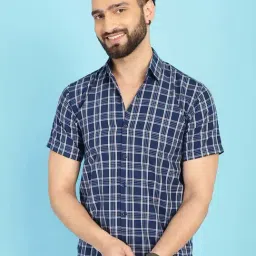 Indian Needle Blue Regular Fit Check Cotton Shirt-image-33