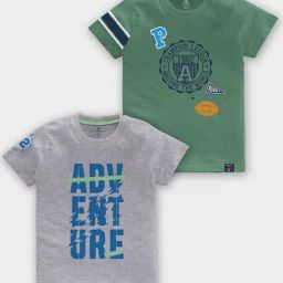 Codez Kids Grey Melange & Olive Printed T-Shirt (Pack Of 2)-picture-45