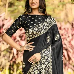 Saree Mall Black Cotton Self Saree with Blouse Piece image 5