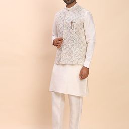 Pro-Ethic STYLE DEVELOPER Men Embroidered Angrakha Sequinned Pure Silk Kurta with Trousers-picture-6