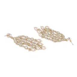 Priyaasi Gold-Plated Kundan Stone Studded & Beaded Teardrop Shaped Tasselled Drop Earrings image 2