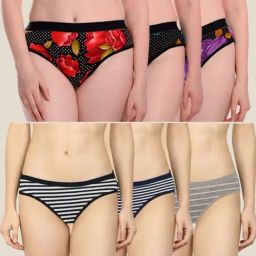 AROUSY Black & Grey Printed Bikini Panties - Pack Of 6-picture-33