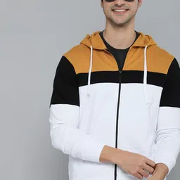 HERE&NOW Men White Colourblocked Hooded Sweatshirt-picture-41