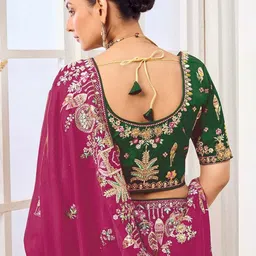 Suha Ethnic Motifs Embroidered Satin Heavy Work Saree image 3