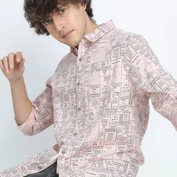 HIGHLANDER Men Spread Collar Typography Printed Cotton Slim Fit Casual Shirt-picture-37