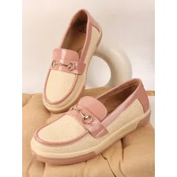 Carlton London Textured Slip-On Horsebit Detail Loafers Peach image 3