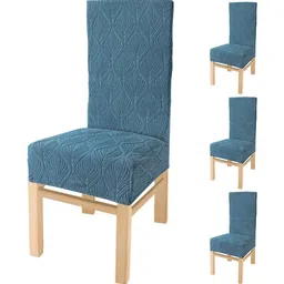 Yellow Weaves Set Of 4 Teal-Blue Textured Jacquard Stretchable Chair Covers-picture-12
