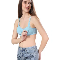 Fabme Cotton Sleeveless Solid Padded Maternity Nursing Bra - Sea Green-picture-16