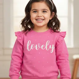 Babyhug Cotton Knit Full Sleeves Sweatshirt With Polka Dot Print - Pink-picture-18
