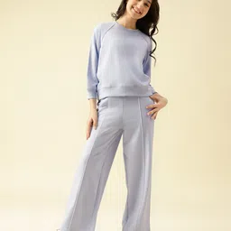 Lil Tomatoes Cotton Looper Knit Full Raglan Sleeves Solid Light Winter Sweatshirt & Track Pants Set - Blue-picture-16