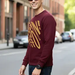 Moda Rapido Men Burgundy Graphic Printed Sweatshirts image 4