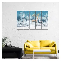 WENS Reindeer Family in Forest 5 Pieces Laminated Wall Art Panels - Multicolor image 2