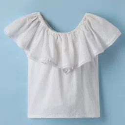 kookie kids india Kookie Kids Cotton Woven Frill Sleeves Bobby Top with Front Adjustable Cord - White image 2