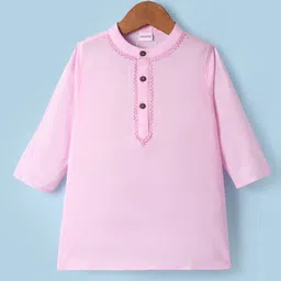 Babyhug Woven Full Sleeves Solid Colour Kurta Pajama Set - Pink & White image 2