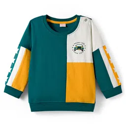 Babyhug Terry Knit Full Sleeves T-Shirt & Jogger Set with Ready For Road Trip Text Print - Teal Blue image 2