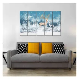 WENS Reindeer Family in Forest 5 Pieces Laminated Wall Art Panels - Multicolor image 3