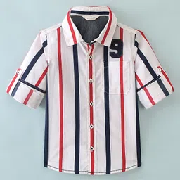 INFINITY Cotton Woven Full Sleeves Striped Shirt - White image 4