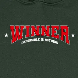 NUSYL Fleece Full Sleeves Winner Text Printed Hoodie -   Olive image 4