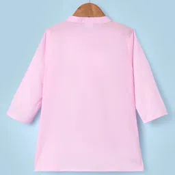 Babyhug Woven Full Sleeves Solid Colour Kurta Pajama Set - Pink & White image 3