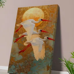 Myntra Elegant Homes Yellow & White Crane Printed Canvas Wall Art-picture-25