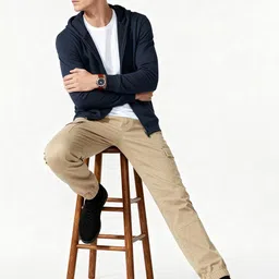 DAMENSCH Men Solid Full Zip Hooded Sweatshirt image 2