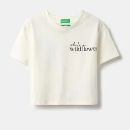 United Colors Of Benetton Off White Cotton Cropped Printed T-Shirt-picture-47
