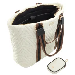 Aldo Beige Quilted Large Tote Handbag with Pouch image 3