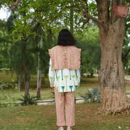 Khajoor Studio Pink & Green Sundaze Doll Striper Pants image 3