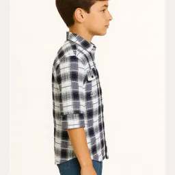 Cavio Boys Black & Green Chequered Cotton Comfort Fit Shirt image 3