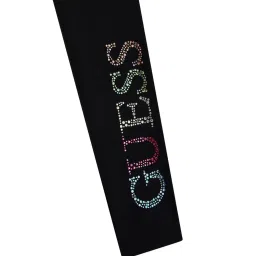 Guess Kids Black Embellished Logo Regular Fit Leggings image 3